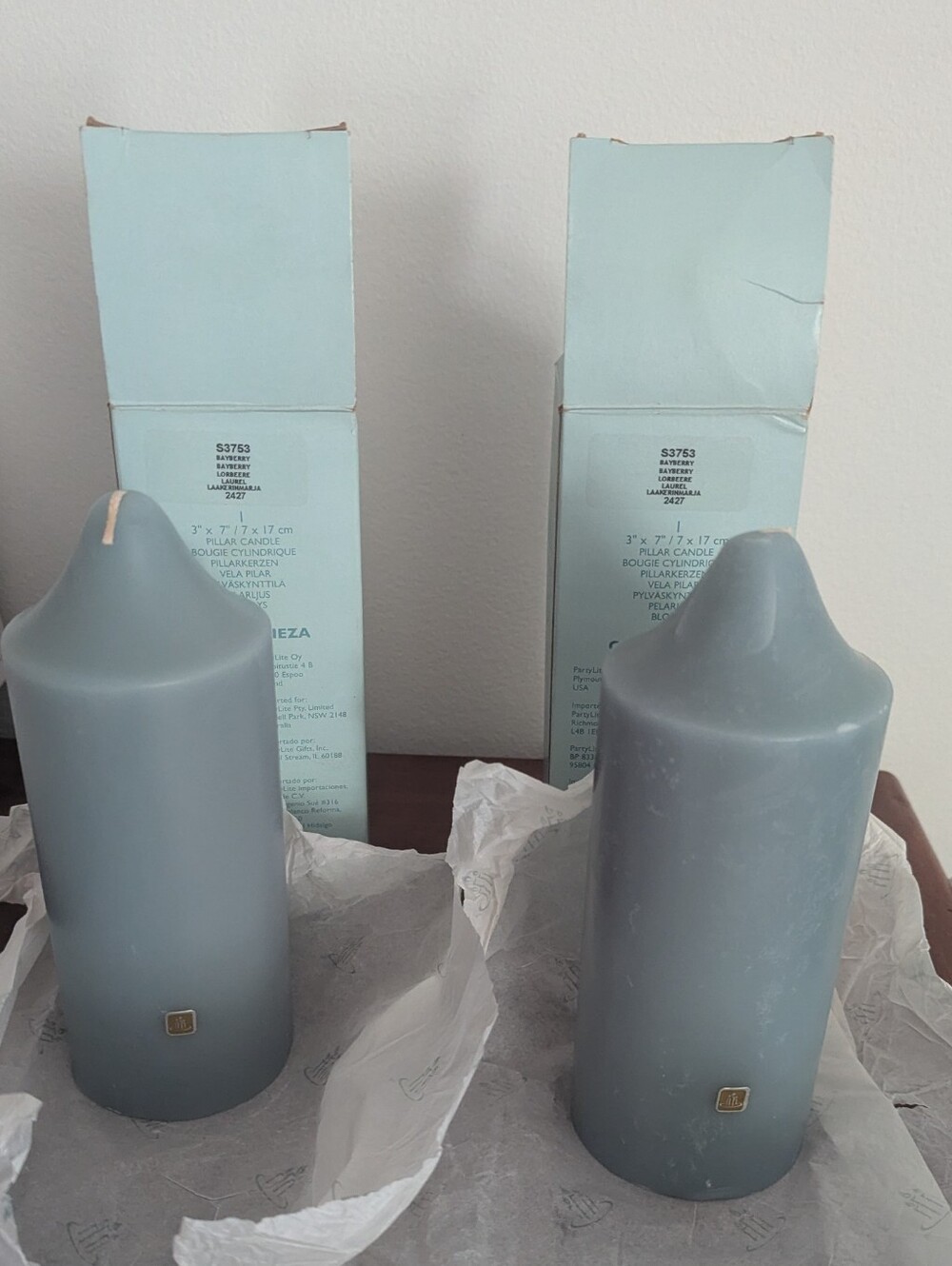 Partylite Candle Two 3”x7” Bayberry pillar bundle of 2 both brand new